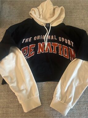 P.E Nation Black & Cream Colorblock Cropped Hoodie w/ Red Logo- ACCEPTING OFFERS